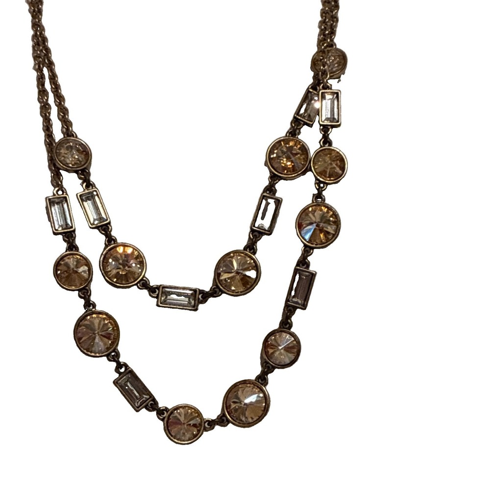 Gold-Tone Statement Necklace Iridescent Stones Closed Back VTG Vendome/style